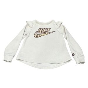 Nike Toddler Girls Sweatshirt Ruffle Shoulder Cheetah Print Logo 3T Tan Pullover
